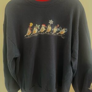 Vintage Navy blue Holiday Bird Print Sweater
